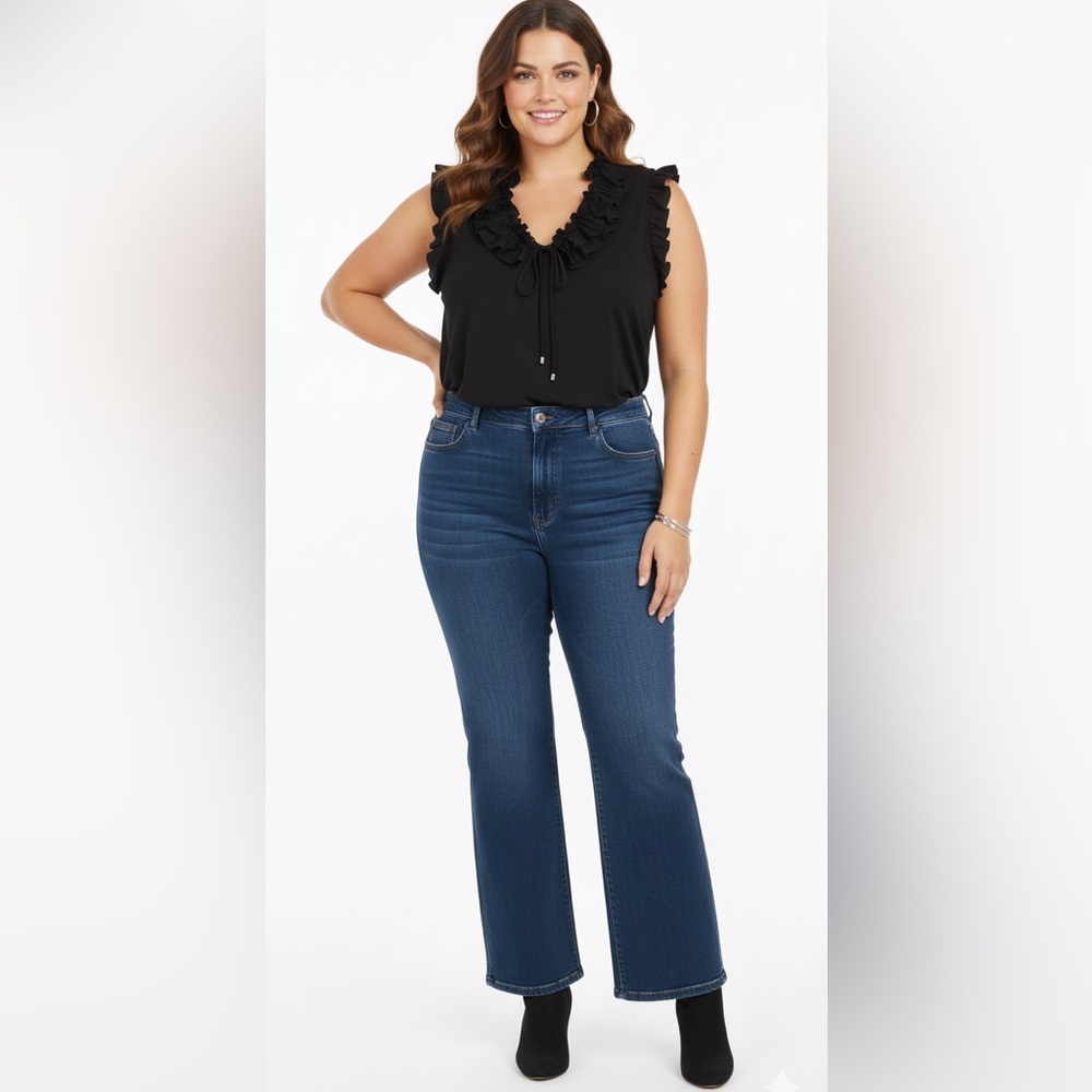 Champs Black Ruffle Collar Sleeveless Black Top